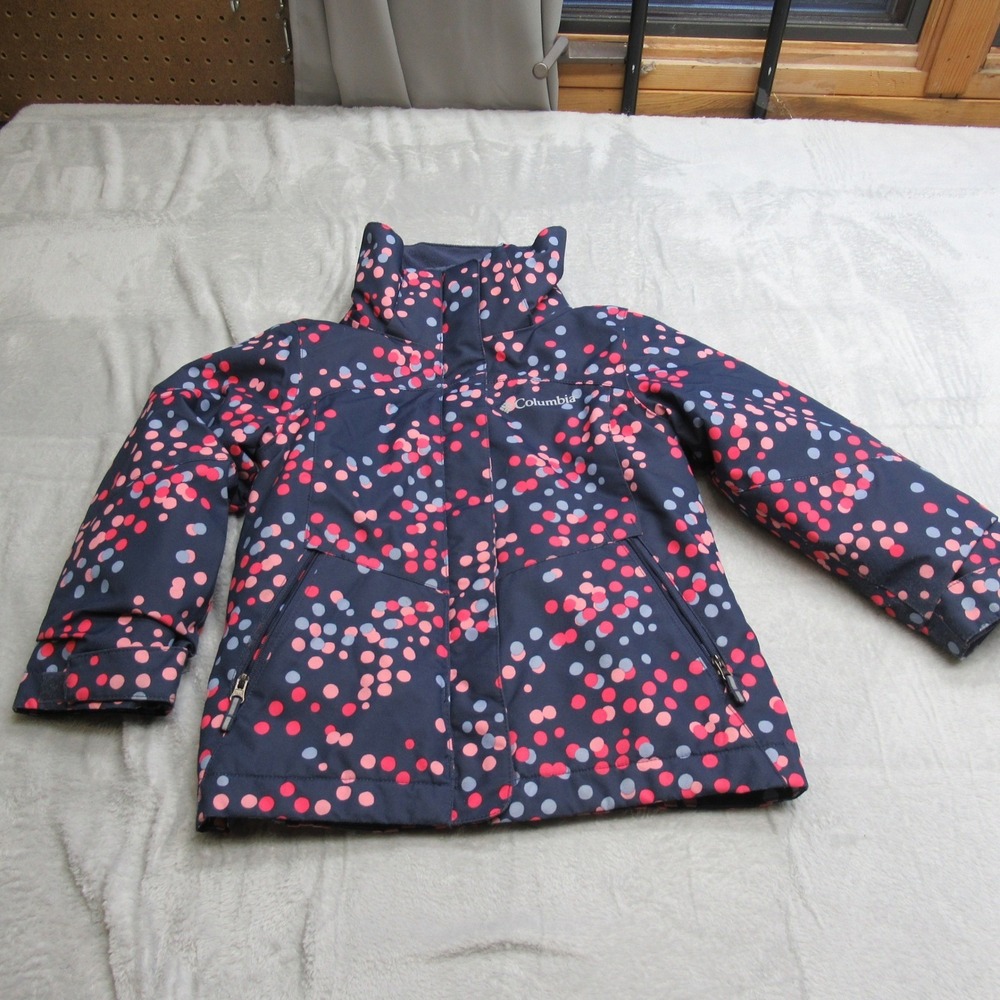 Columbia Jacket Girl XXS 4/5 Blue Polka Dot Omni Heat Waterproof Wind 3in1 Shell